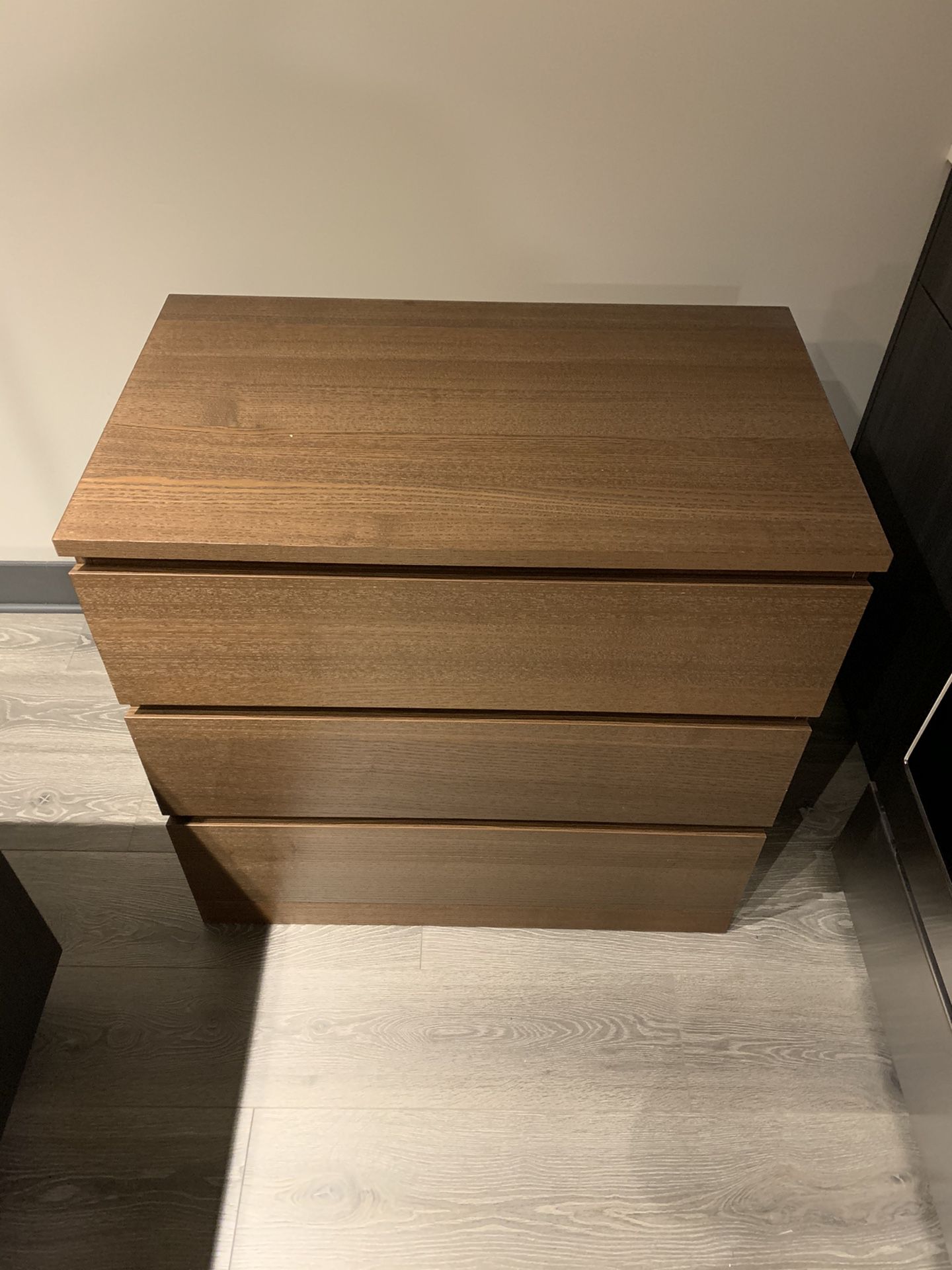MALM 3-drawer chest - brown stained ash veneer