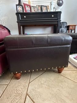 Dark Brown Leather Storage Ottoman