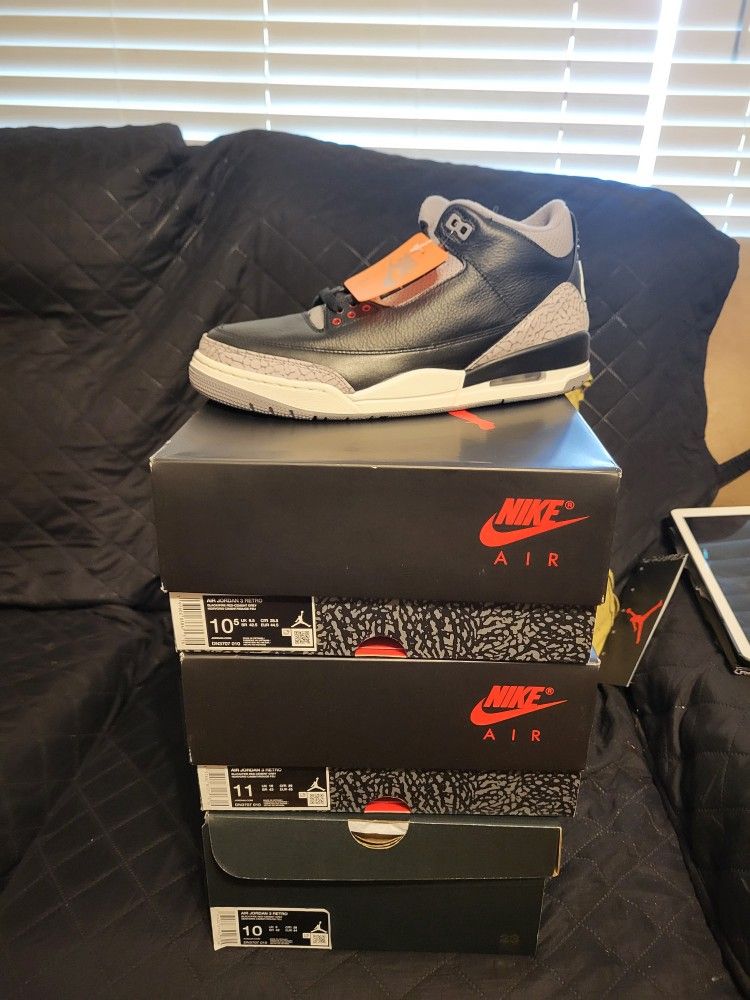 Jordan Black Cement 3 Sz 10,10.5, 11, 9