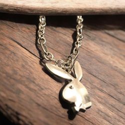 Dirty Silver Stainless Steel Necklace w/ Silver Playboy Bunny, We Ship Fast! Jewelry hip hop paparazzi dance 2025
