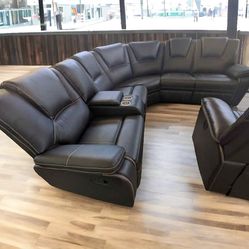 Curved Design Reclining Black Sectional Couch Set With Center Console ⭐$39 Down Payment with Financing ⭐ 90 Days same as cash