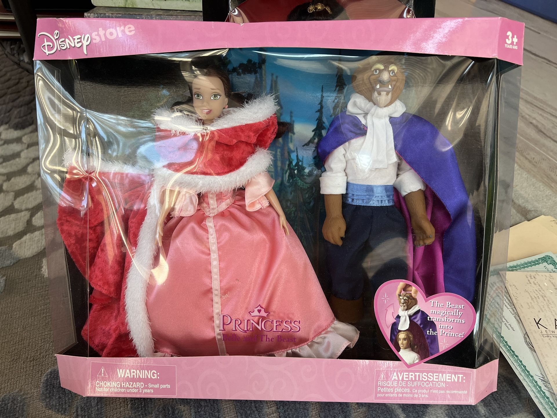 Disney Store Beauty Princess Belle-Pink Dress & The Beast Doll Set , NIB