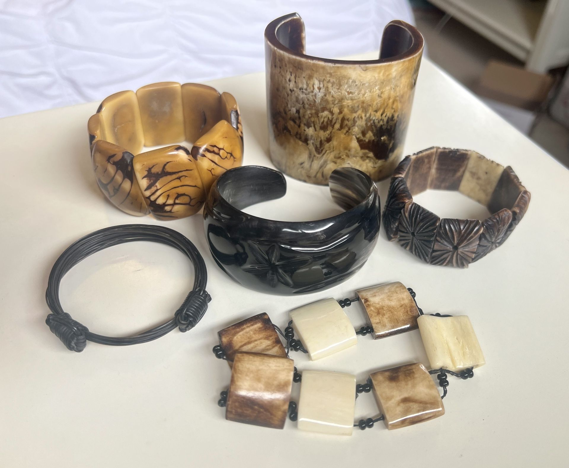 Vintage Jewlery Lot Chinese Tribal Cuff Bracelet Horn Bone