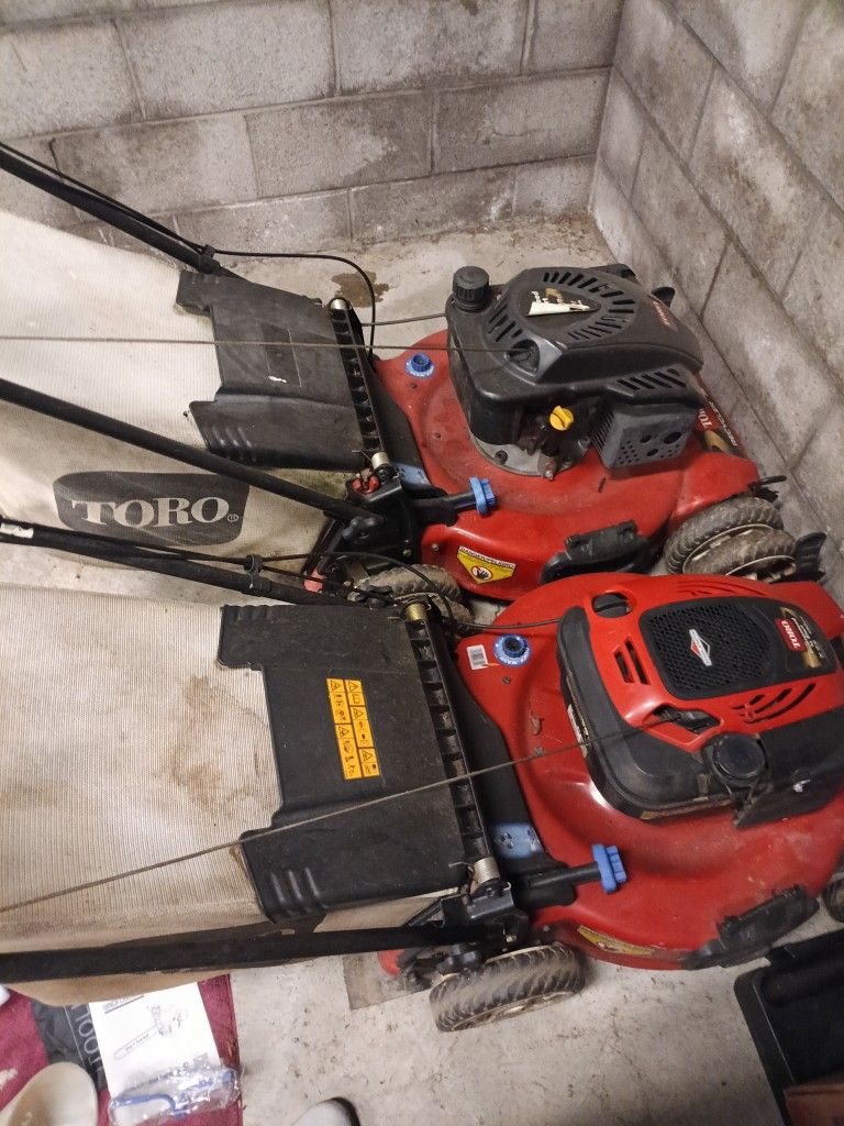 Two Toro Recyclers, Self-propelled Mowers.