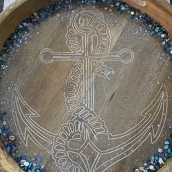 Round Nautical Wooden Resin Trays 