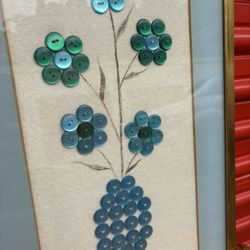 Vintage Framed Flower Button Art
