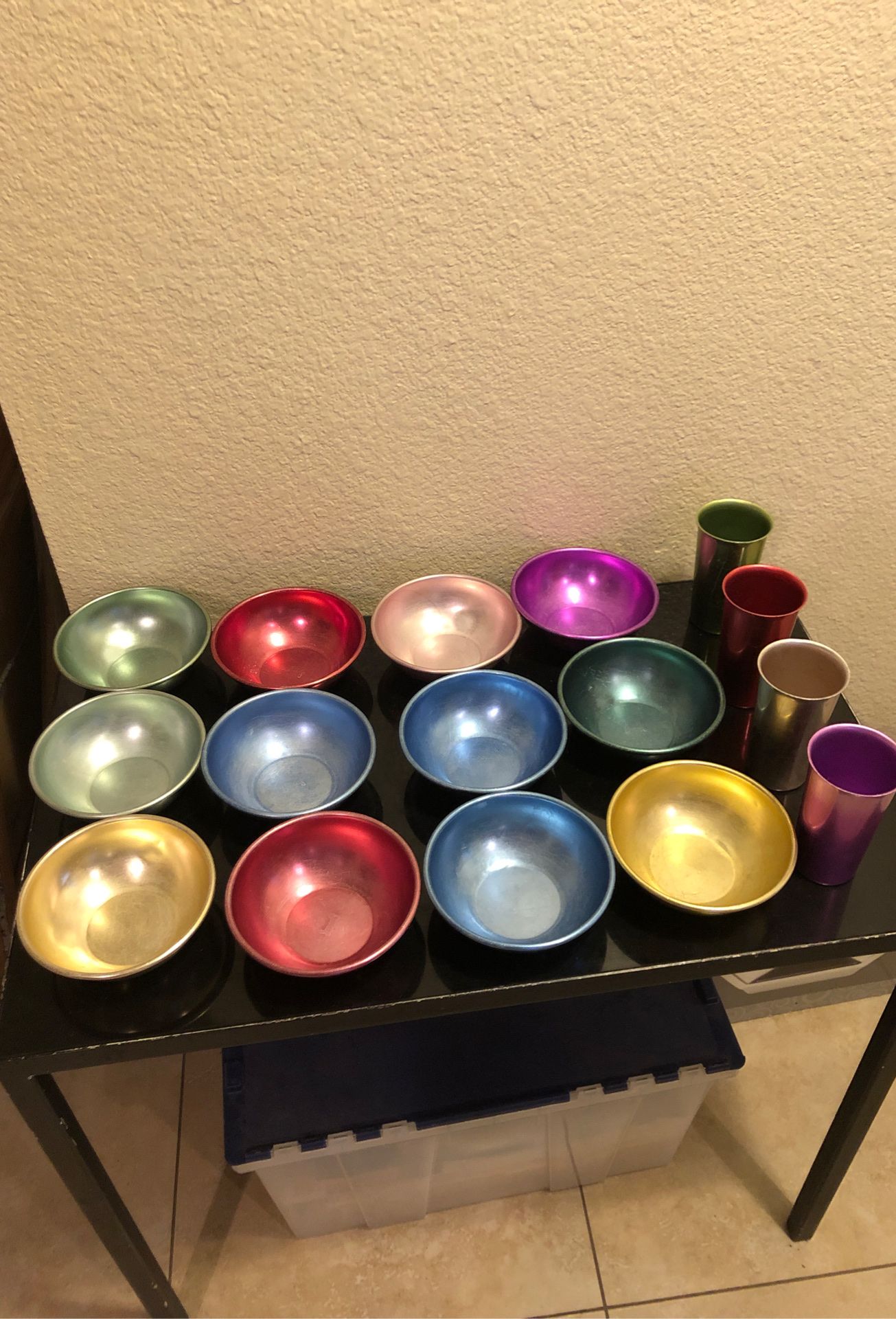 Collection of 1950’s metal bowls and glasses