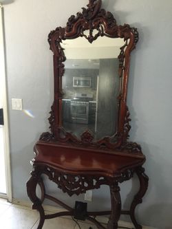 Antique table with mirror