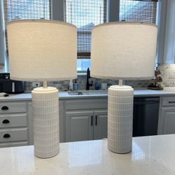 Brand New Set of Beige Ceramic Table Lamps 