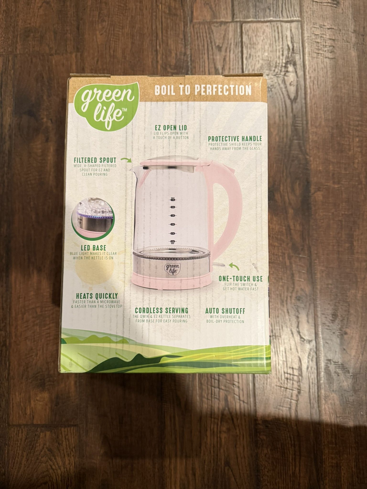 GreenLife Pink Glass Electric Kettle 1.7L