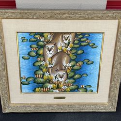 Gustavo Novoa Painting Jungle Cat On Lily Pedals 14” X  17”