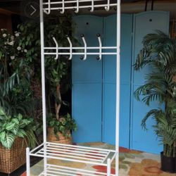 Entryway White Metal Storage Bench Hanger/shoe Rack - 76H x 27L x 12W 