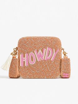 “Howdy” Pink + Orange Hand Beaded Crossbody Purse