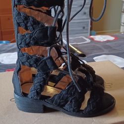 Joy Folie Black Dress Boot/Tie Up Sandle Size 8 KIDS
