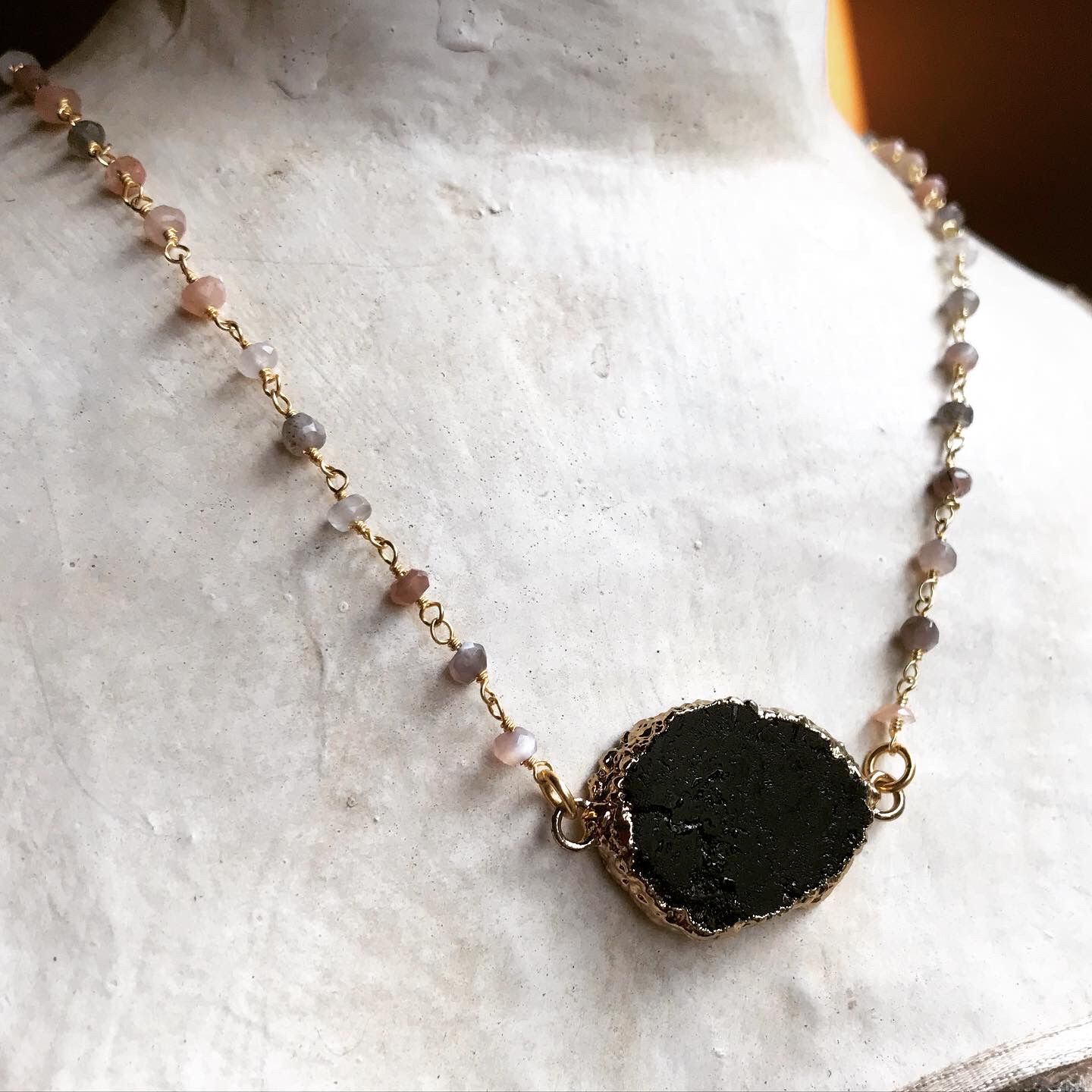 Brand new handmade Rough Cut Onyx Necklace
