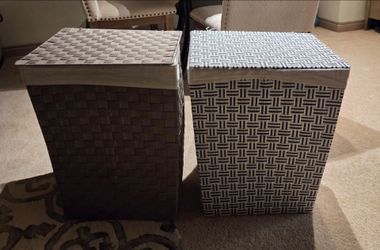 Set of 2 Modern Woven Laundry Hampers with Lids