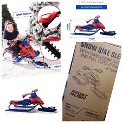 Outdoor Heights Snow Racer - Winter Ski Sled for Kids and Teens with Sensitive Steering Wheel, Twin Brakes and Pull Rope | for Kids Age 4+, Holds 2 Ki