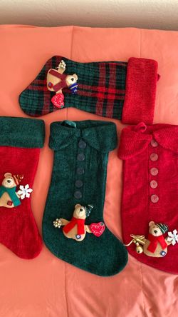 Christmas Stockings with Teddy Bear Decorations Set of 4