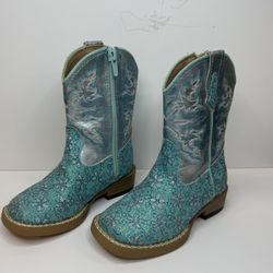Roper Kids/Toddler Western Boot Blue Floral Glitter Size US 5