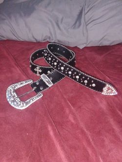 Black Belt with Rhinestones and Crosses