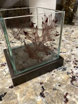 Square Glass Votive Holder' Leaf Design On Base