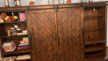 Rustic Wood Entertainment Center with Barn Doors