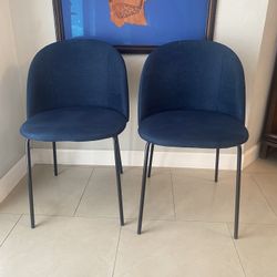 Navy Blue Fabric Upholstered Side Dining Chairs (2)