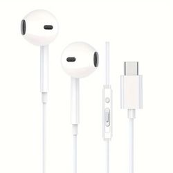 Type-C jack headphones with mic for phones IPhone 15 SAMSUNG wired headphones sound clear bass compatible with most USB-C/Type-C jack devices