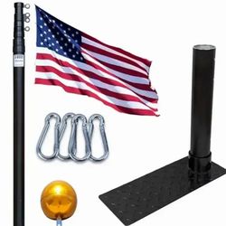 NEW-Service First Black Complete Tailgate Flag Pole Package 20FT Black with Stainless Steel Tire Mount and Swivel Rings - Includes Car Protector Foam 