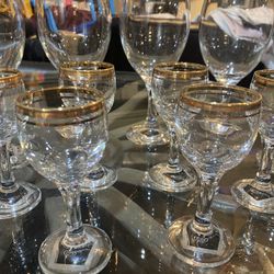 5 Vintage Circleware Double Gold Rimmed Wine Glasses Elegant, Set of 6 Circleware Parisian Gold Trim 2.5oz Liquor Cordial Glasses, new no box 