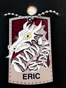 Legoland Dragon Dog Tag Necklace Ball Chain Metal Silver/Red "ERIC”