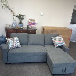 Grey Microfiber Sectional Sleeper Sofa Couch 