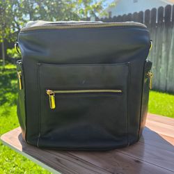 Miss Fong Black Convertible Diaper Bag Backpack Tote Gold Hardware