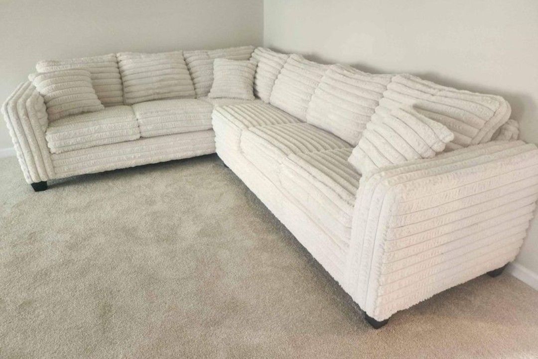 Brand New Byers Market Thick Cream Corduroy 2pc Sectionals *UPGRADED, SOFTEST FABRIC EVER*