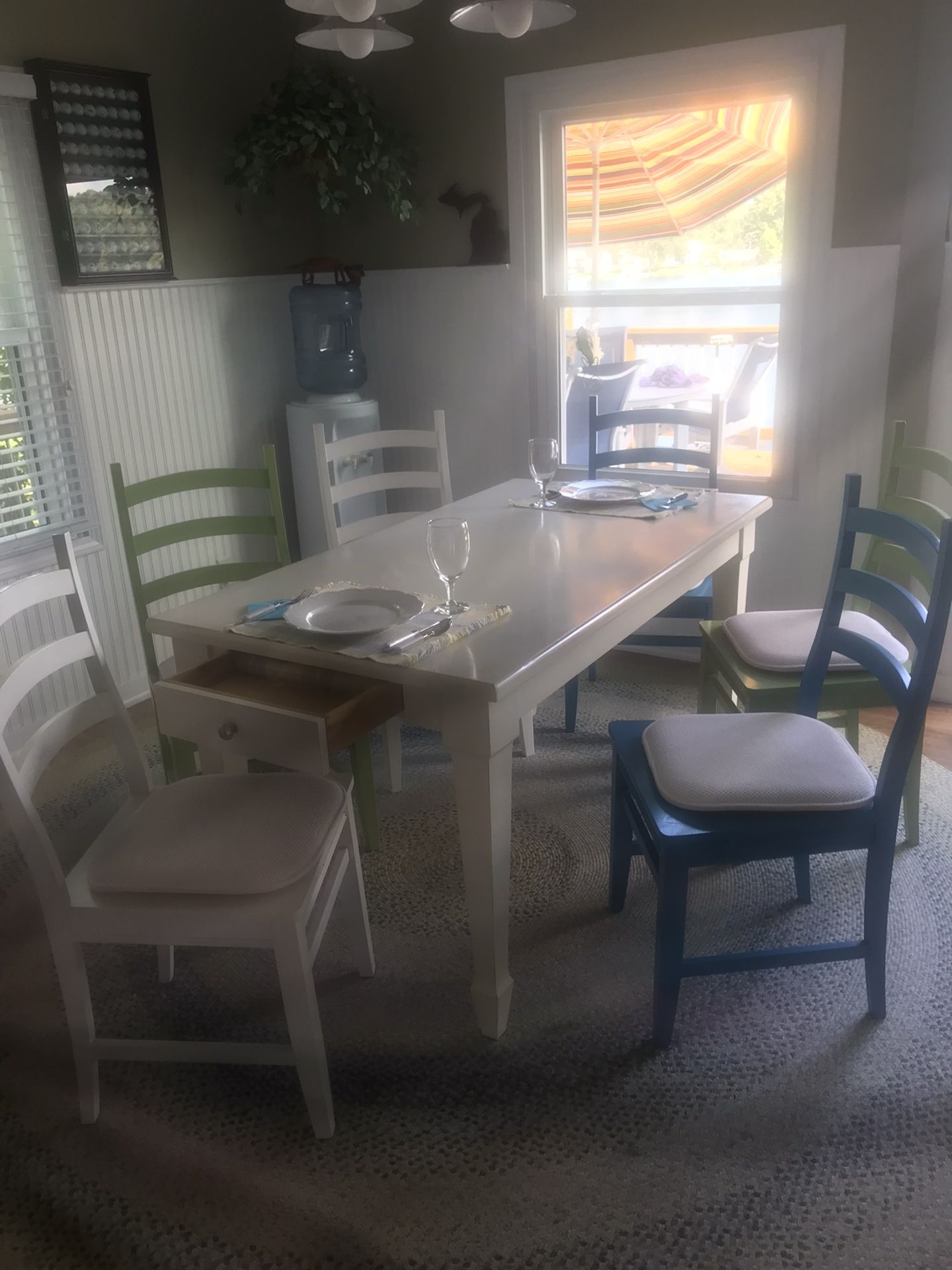 White Pottery Barn Kitchen Table and Six Chairs