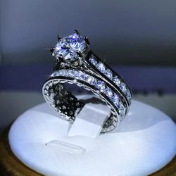 New 18k White Gold Filled With Lab Created Diamonds Wedding Ring Set 
