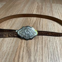 Toddler Size Western Belt Buckle With Leather Belt, Used