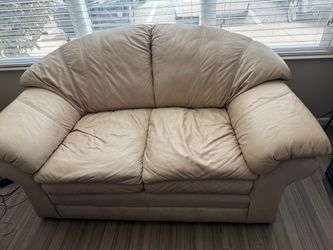 MOVE OUT SALE- Beige Leather Loveseat