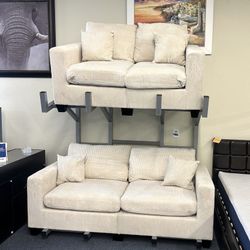 2 Pc Beige Sofa And Loveseat 
