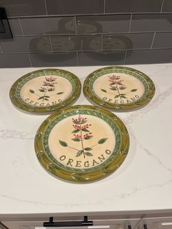 Set of 3 Oregano Herb Ceramic Dinner Plates