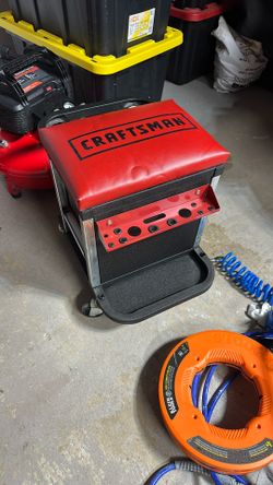 Craftsman Garage Glider Sliding Rolling Portable Tool Chest Seat Stool 2 Drawer