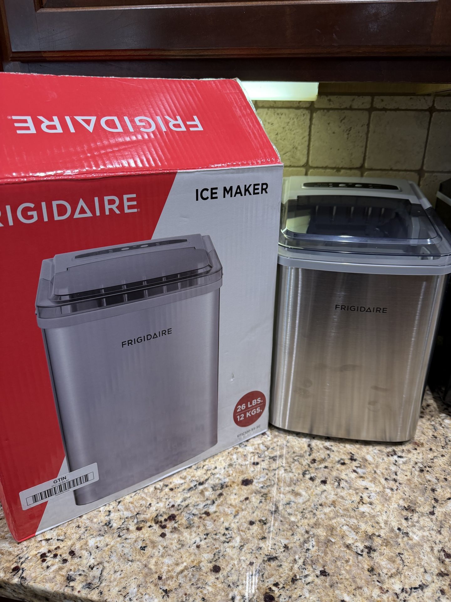 Frigidaire Stainless Ice Maker, only used once and comes with original packaging!  