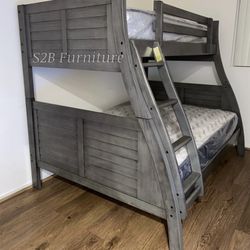 Twin Full Grey Bunkbed With Ortho Mattress Included 