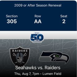 Seahawks Vs Raiders Aug. 7, 2025  @7pm  $80