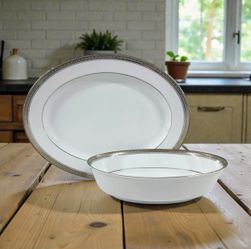 Noritake Manor Platinum 4297 Oval Platter & Vegetable Bowl Set Fine China