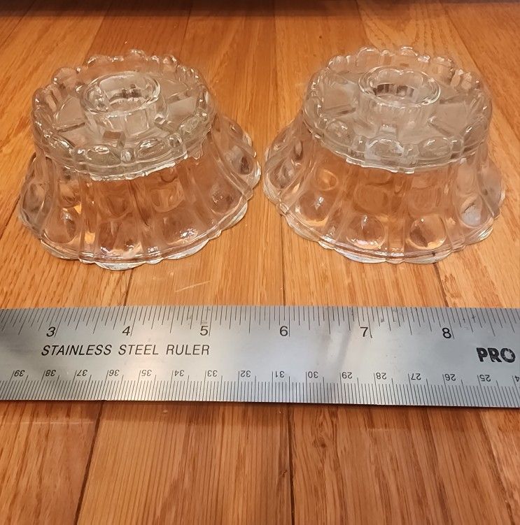 Vintage Heisey Elegant Glass “Old Sandwich” Bubble 1-Light Candle Holder Pair