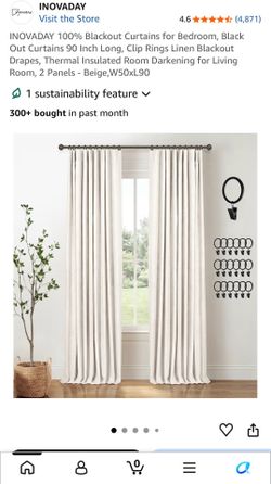 Blackout curtains 2 panels W50” L90” with tension rod