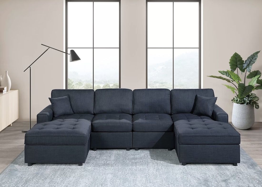 3-Piece Sectional Set- RAF/LAF Chaise + Armless Loveseat (Armless Chair x 2) - Dark Blue