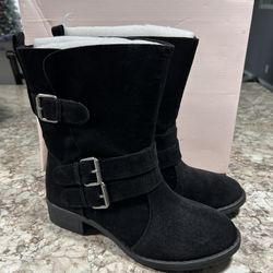 Black Suede Boots with Buckles