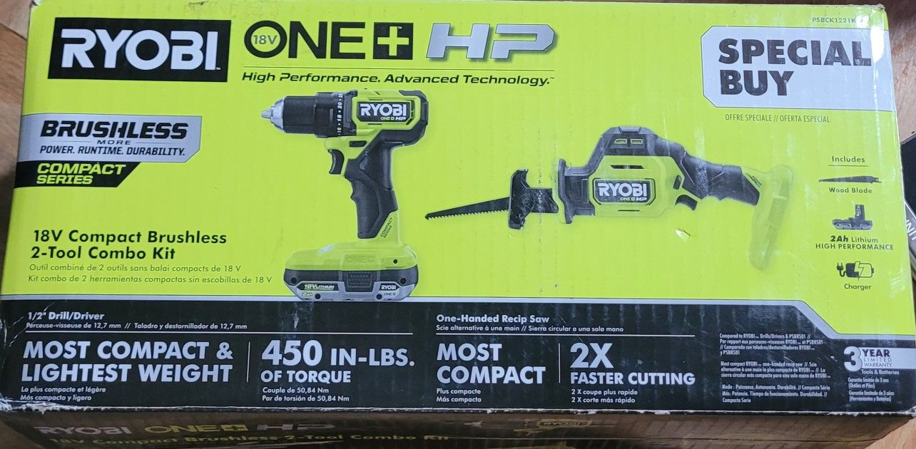 Ryobi 18v Compact Brushless 2-tool Combo Kit